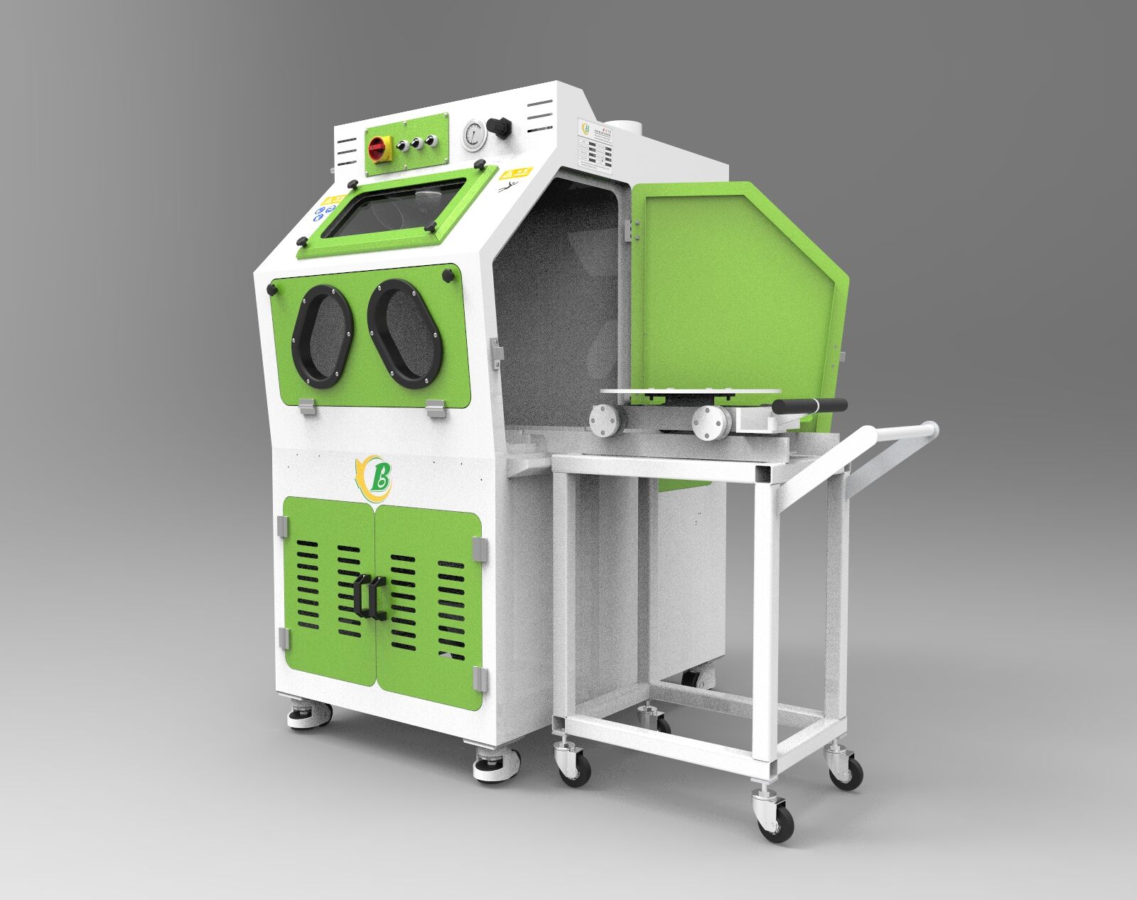 新型環(huán)保式手動(dòng)推車轉(zhuǎn)臺(tái)噴砂機(jī)